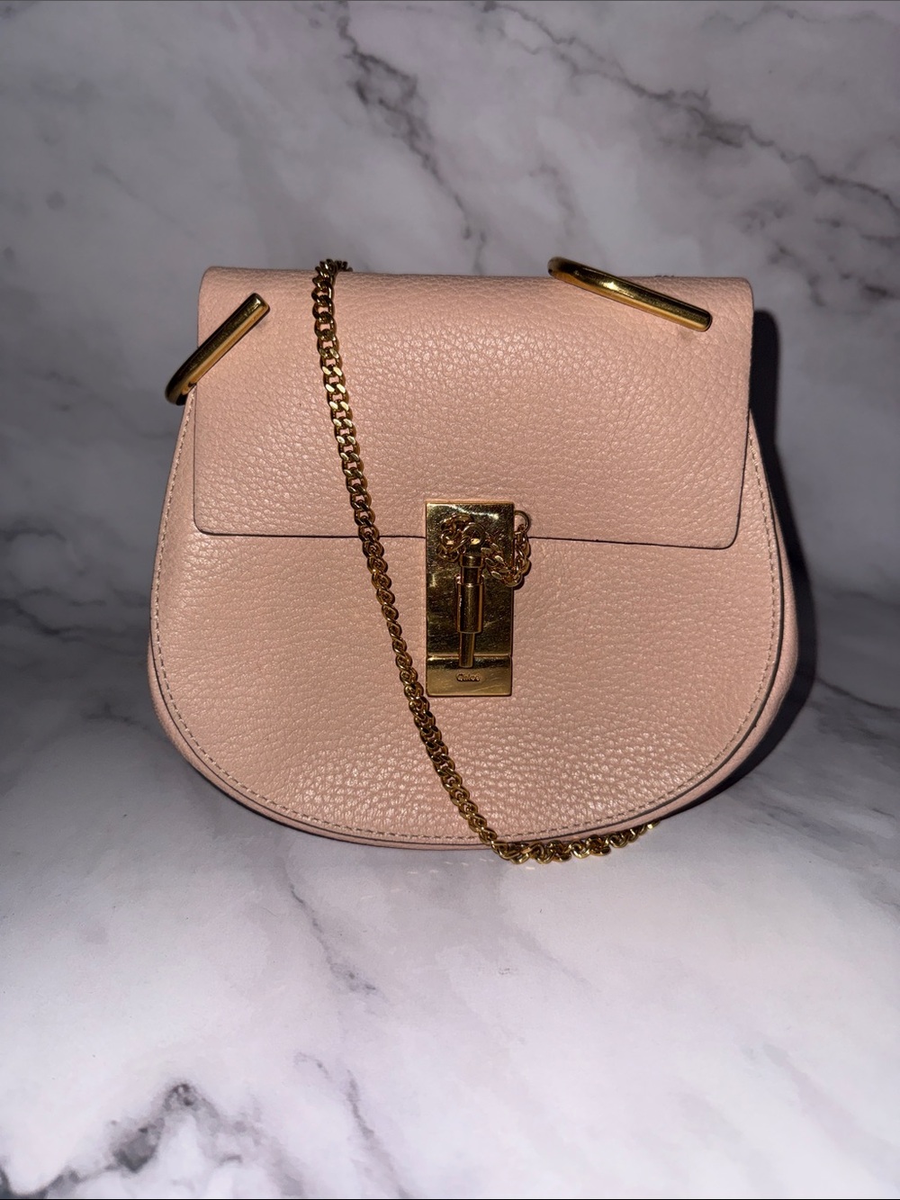 Chloe Drew Small Saddle Crossbody in Dusty Pink with Gold Hardware